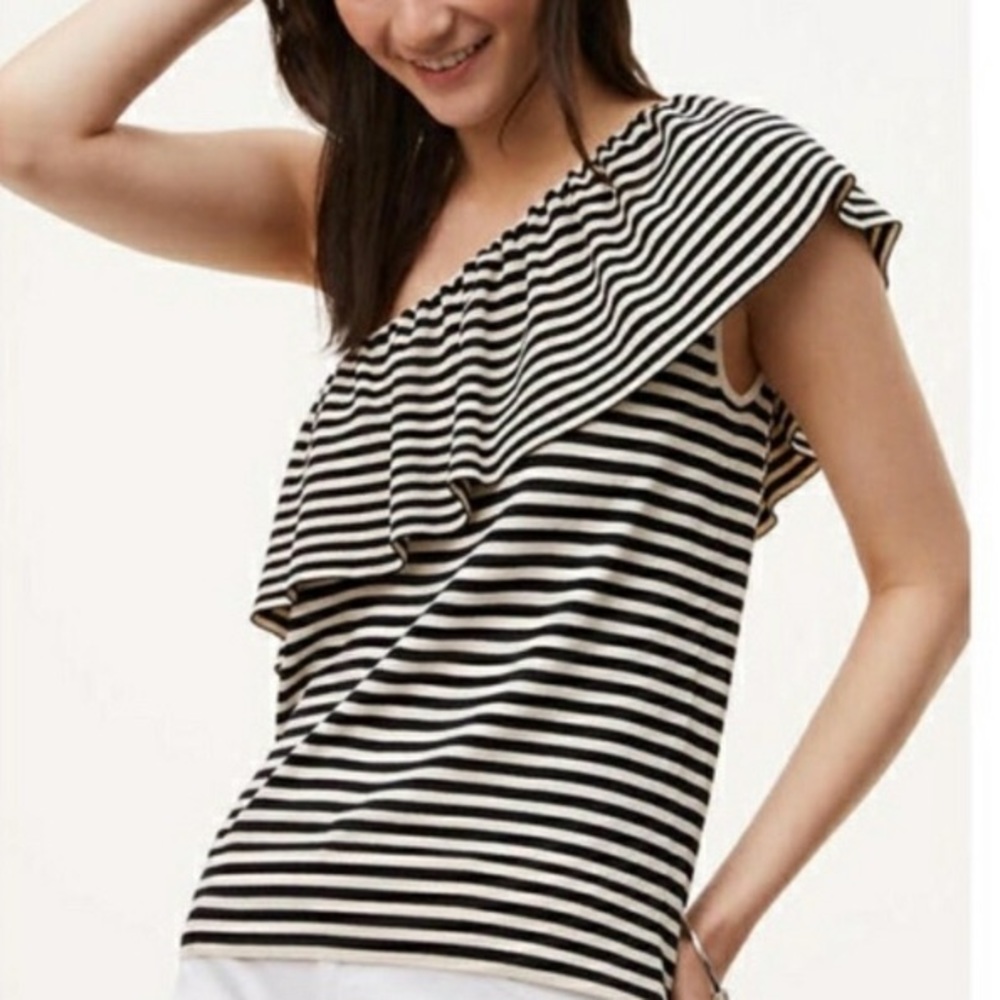 Ann Taylor Loft One Shoulder Stripe Top Size XL